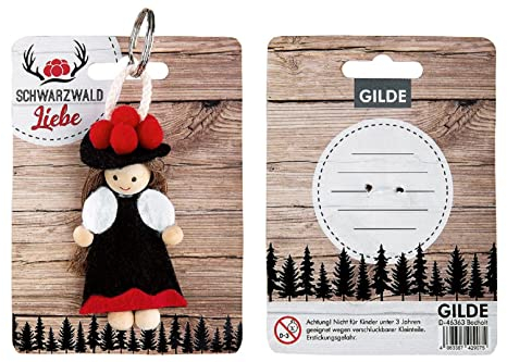 GILDE - 42907 - Schlüsselanhänger, Schwarzwald, Bollenhut Frau, Filz, Höhe: 12cm, Breite: 9cm