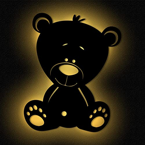 Wandlampe Teddy Bär I Nachtlicht Schlummerlicht Kinderzimmer Kinder Mädchen Junge I MDF Holz Batteriebetrieb