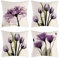 OCEUMACO Leinen Kissenbezug 40x40 Blumen Muster Kissenhülle 4er Set Quadratisch Sofakissen Dekokissen Bezug für Couch Landhausstil Kissen Kissenbezüge Outdoor Deko Couchkissen Zierkissen - Lila
