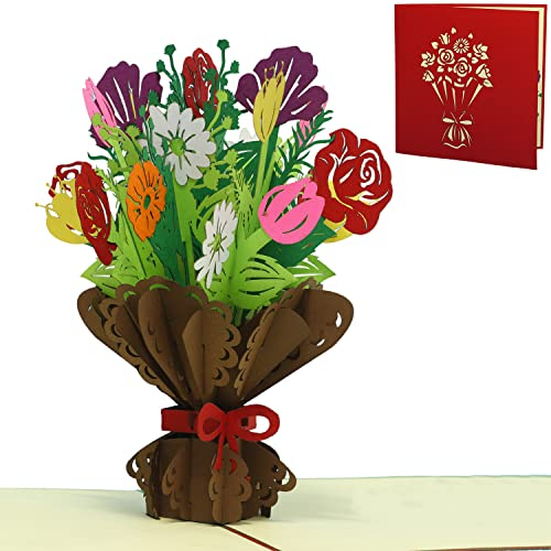 LINPOPUP® Pop-Up Karte Blumenstrauß, Blumenkarte, 3D Blumenstrauß Pop-Up, Grußkarten, Klappkarte, Muttertagskarte, Abschied, Geburtstagskarte, Gute Besserung, Blumen, N508