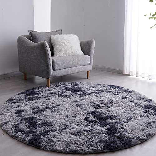 VOFUSHON Teppich Rund Hochflor Teppich Wohnzimmer Teppich Langflor Teppiche für Wohnzimmer flauschig Shaggy Schlafzimmer Bettvorleger Outdoor Carpet(Ø 120 cm Rund,dunkelgrau)