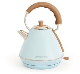 CREATE/KETTLE RETRO M/Elektrischer Wasserkocher Pastellblau/Schnelles Aufkochen, Fassungsvermögen 1L, Abschaltautomatik, Anti-Kalk-Filter, Wasserstandsanzeige, Ø17.2cm, 2200W