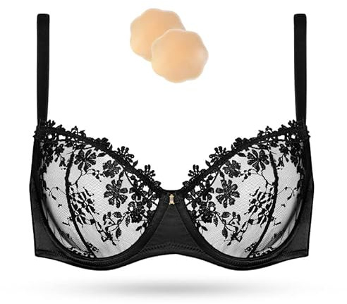Wingslove Damen BH Mit Bügel - Floraler Spitze, Weiche Sexy Durchsichtiger Balconette Lace Bra Ohne Gepolster