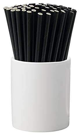 Trimming Shop Plain Paper Drinking Straws – 100% Compostable, Sturdy & Non-Soggy – Food-Safe Ink, Eco-Consious, Multi-Layered, Black, 25 Pack