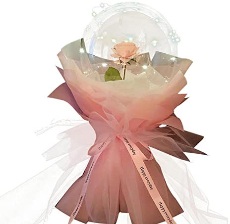 EUBEISAQI Illumina Mazzo di Fiori, Kit di Palloncini con Bouquet di a LED, Palloncino Trasparente con Rosa Artificiale, Regalo per Le Decorazioni della Festa di Compleanno 'Anniversario