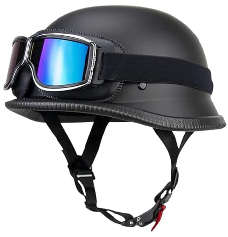 Deutsch Helm Halboffenen Vintage Öffnen Motorradhelm Halb-Helm ECE-Zertifizierung Chopper Helm mit Sonnenbrille für Mopeds Cruiser Vintage Jet Helm Schnellverschlussschnallen M-XXL