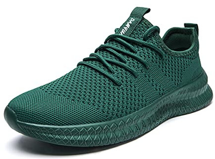 FUJEAK Herren Walkingschuhe Turnschuhe Fitnessstudio Sportschuhe Sneaker Running Tennis Schuhe Freizeit Straßenlaufschuhe Fashion Leichtgewichts Atmungsaktiv Schlüpfen Schuhe Dunkelgrün 47