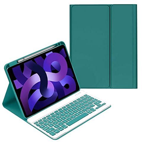 KMXDD Custodia con tastiera per iPad Mini di 6a generazione, iPad Mini 6, con tastiera a colori, tastiera wireless Bluetooth rimovibile (verde scuro)