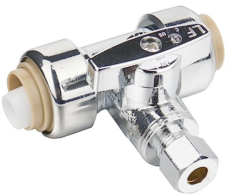 WHK T-Absperrventil, 1/2 Ptc x 1/2 Ptc x 1/4 Zoll Kompression, Push to Connect Messing Sanitärarmatur, 1/4 Drehung Push Fit Wasserleitungsverteiler für Cooper, PEX, PVC-Rohr, Schläuche