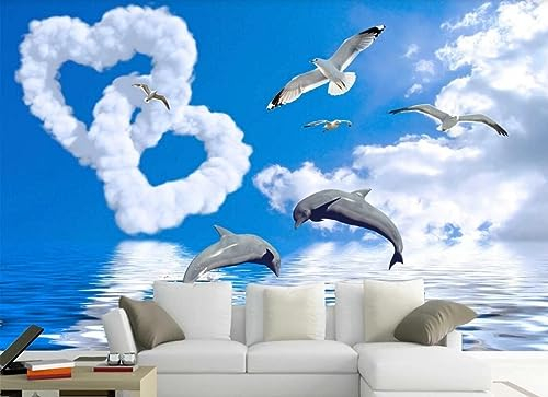 Fototapete 3D Effekt Herz Delfin Ägäisches Meer Tapeten 3D Effekt Vliestapete Wohnzimmer Schlafzimmer Wandbilder Wanddeko