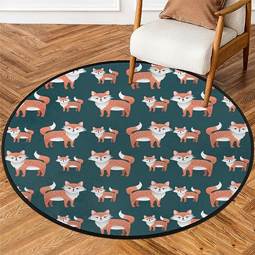 Foxes Paint Round Rug 152 cm Circle Area Rug Soft Non-Slip Washable Indoor Floor Mat Ultra-Thin Throw Carpet for Entryway Bedroom Bathroom Living Room