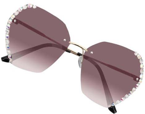 Damen Sonnenbrille Mit Strass ÜBergrößE Randlose Glitzer Brille FüR Partys Kreatives Design in Gold Uv-Schutz Und Bequeme Nasenpads