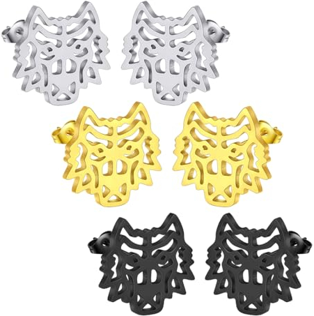 Hohl Wolf geformte Ohrring Game of Thrones Direwolf Ohrstecker für Frauen Männer hohl Tier Schmuck Geschenk, Edelstahl