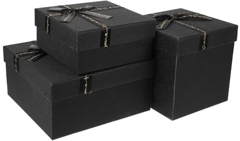 GLEAVI 3-teiliges Geschenkbox-set Ineinander Stapelbare Quadratische Geschenkverpackungsboxen für Schwarze Partydekorationen