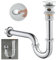 SET - Design Siphon mit Ablaufgarnitur mit Überlauf KEOKBON Siphon 1 1/4 x 32 mm Pop Up Ventil Ablaufgarnitur für Waschbecken und Waschtisch, Edelstahl Röhrensiphon Geruchsverschluss Chrom