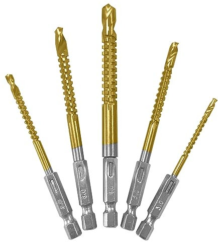 Titanium Coated HSS Twist Drill Bits - 3/4/5/6/8mm Hex Shank Serrated Side Grooving Cutting Tap Spiral Saw Drill Bits Hole Holesaw Tool for Carpenter Woodworking Wood Metal Plastic
