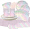 DUGEHO Rainbow Birthday Party Tableware Paper Plates Kids Birthday Set Including Tablecloth Plates Cups Napkins for Baby Shower Birthday Wedding Party (20 Guests)
