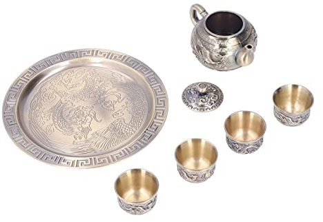 Vcedas Théière Vintage Magnifique Métal Luxe Motif En Relief Marocain Service à Thé avec Tasse Assiette pour la Décoration de Table
