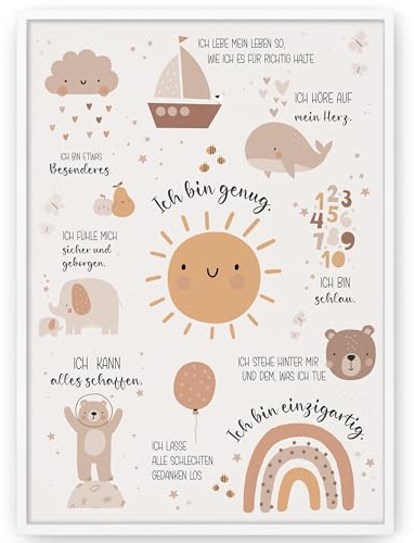 HappyArts® | Kinderzimmer Bild XXL 50x70 cm Affirmationen Poster Deko Mädchen Junge Babyzimmer | Affirmationsposter Affirmationen Selbstliebe Achtsamkeit OHNE RAHMEN
