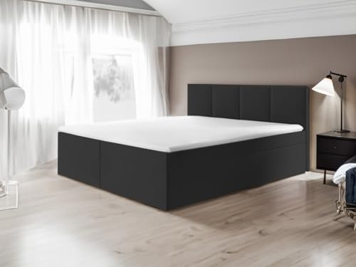 Boxspringbett Bett Doppelbett ARIS mit Bonell-Matratze und Topper T25 + 2 Bettkästen, H3 (Schwarz - Inari 100, 180x200)