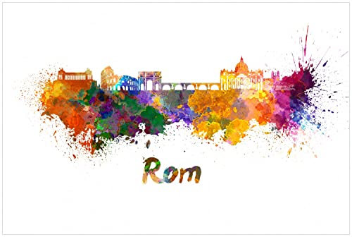 Wallario selbstklebendes Poster - Städte als Aquarell - Skyline von Rom, Aufkleber in Premiumqualität, Klebefolie Größe: 100 x 150 cm XXL-Poster