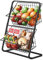 Gemsaya 2 Etagen Obstkorb Etagere Gemüseregal, 28 x 15 x 37 cm Ständer Snacks Brot Organizer, Schwarz Gewürzflaschen Brotkörbe, Aufbewahrungskörbe für Küche, Wohnzimmer, Badezimmer