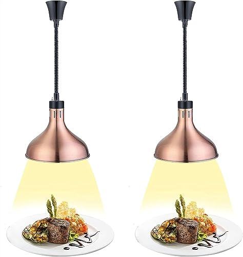 Hängende Wärmelampe für Speisen, Wärmelampen für Speisen, Wärmelampe für Buffets in gewerblichen Küchen, Teleskop-Heizlampen, höhenverstellbar, Wärmelampe für Speisen (Farbe: Schwarz) (Kupfer)