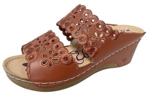 Allbestop Espadrilles Compensées Femme Mode Compensées pour Femme, Chaussure Plateforme Semelle Cuir Flip Flop Chaussures Confort Pieds Sensibles Chic M(Brun,37)