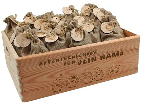Adventskalender mit Name, Adventskalender zum Befüllen, Adventskiste Kinder, Adventskalender Kinder, Adventskiste personalisiert, Weihnachtskalender aus Holz mit Namen Wichtel