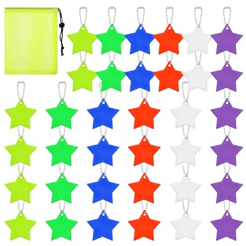 GOTDYBST 36stück Reflektor Anhänger, Reflektoren Kinder Mit Aufbewahrungstasche, Reflektor Schulranzen 6 Farben, Stern Reflektoren Anhänger Geeignet Für Rucksäcke, Handtaschen, Kleidung, Fahrräder