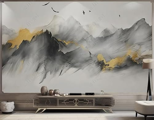 ZZBdTapete Papier Peint Panoramique Résumé De Modèle De Marbre D'Or Noir Papier Peint Intissé 3D Tapisserie Poster Decoration Murale Chambre Salon 300X210 Cm