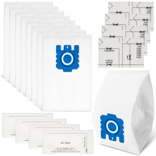 8 Sacs à Poussière Compatible avec Miele Aspirateur, Adaptés aux Aspirateurs Miele GN série S2 S5 S8, Complete C2/C3, Classic C1, Sacs à Poussière avec 4 Filtres