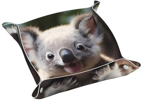 Poezjzw Süßes Koala-Ledertablett für Schmuck, Nachttisch, Schreibtisch, kleiner Auffangbehälter für Schlüssel, Geldbörse, Uhr, Münzen, klein