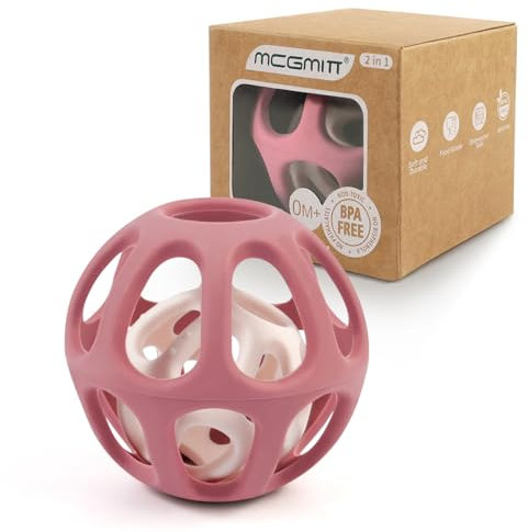 MCGMITT Mordedor Bebe 2 en 1 – Mordedor de Silicona y Pelota de Agarre, Juguete la Dentición del Bebé Sensorial sin BPA, dentición Pelota Suave para Bebés +3 Meses, Regalo para Recién Nacidos (Rosa)