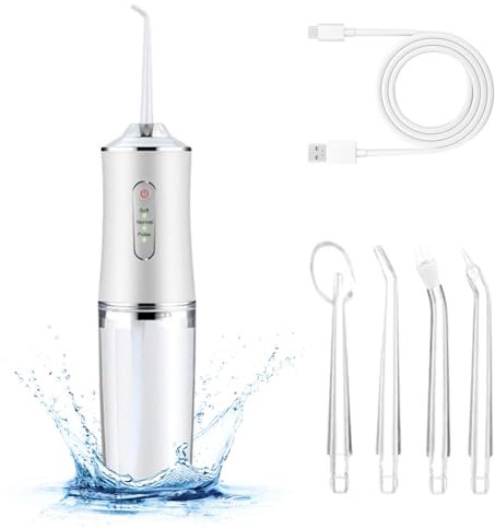 Kayuneed Munddusche Kabellos Elektrische Zahnreiniger - Wiederaufladbare Wasser Flosser 3 Modi & 4 Düsen, IPX7 Wasserdicht Zahnzwischenraumreiniger, Munddusche Testsieger für Entfernt Speisereste