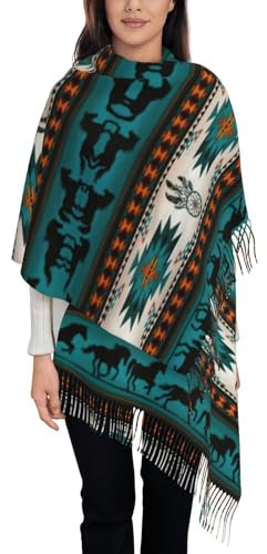 OKFSTY Kaschmir-Schal mit Pferde-Motiv, Schal für Damen, Kaschmir-Halstuch, Winterschal, klassisch, warm, Schwarz , Einheitsgröße