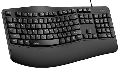 RECCAZR Clavier ergonomique avec repose-poignet, clavier filaire Wave pour une saisie naturelle, clavier résistant aux déversements, compatible avec Windows/PC/ordinateur portable