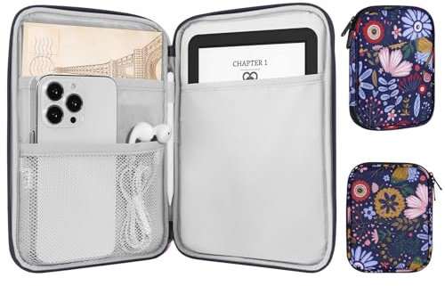 MoKo 6-7 eReader Sleeve Bag per iPad Mini 7 (A17 PRO)/6/5/4/3/2, 7” ereader Colorsoft Signature Edition, 6 ereader 11th/10th/8th Gen, 6.8” ereader Paperwhite 11th/10th Gen 2021/2018, Fiore Colorato