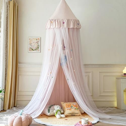 Anmas Power Bett Baldachin für Mädchen Doppelschicht Kuppel Moskitonetz (Pink)