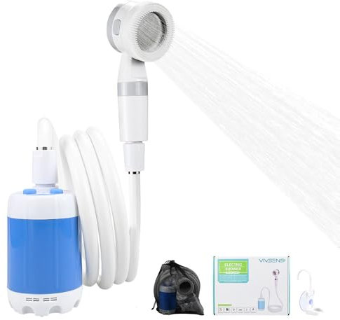 Ducha Portátil de Camping Recargable con Bomba - Modo de Doble Velocidad, IPX7, Ideal para Senderismo, Lavado de Autos y Mascotas,Incluye Alcachofa,2 Meters Manguera, Batería de Larga Duración