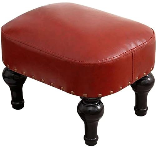 Kleiner Fußhocker aus Leder, mit Fußstütze, Hocker für Wohnzimmer, luxuriöser Sofa-Hocker mit Fußstütze, Rot