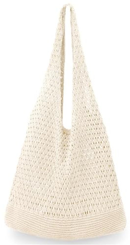 HAIWILL Handtasche Damen Strandtasche Klein Strohtasche Beach Bag Hobo Tote Bag Sommer Gehäkelte Mesh Häkeltasche Strand Tasche Umhängetasche für Reisen Einkaufen und Alltag (Beige)