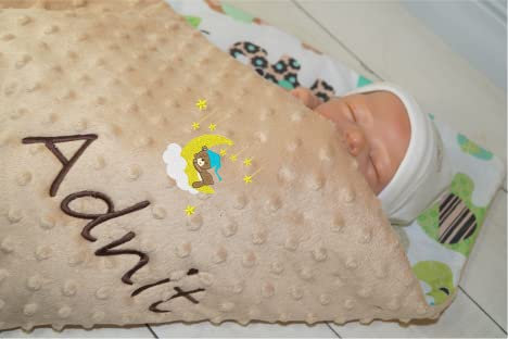 Generisch ★ Babydecke mit Namen und Motiv Bestickt ★ 75x100 cm ★ Baumwolle ★ Füllung ★personalisiert (Hellbraun - Elefanten, 75 x 100 cm)
