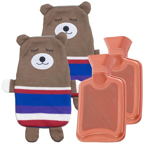 infactory Kuscheltier-Wärmflasche: 2er-Set Kinder-Wärmflaschen mit Teddybär-Bezug, 1 Liter (Wärmflasche mit Kuschelbezug, Wärmeflasche mit Kinderdesign)