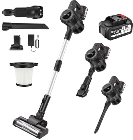 Akku Staubsauger,15000PA Staubsauger Kabellos ,6 in 1 Vacuum Cleaner Handstaubsauger mit 3000mAh Akku, 160W Ultraleichter Staubsauger Kabellos mit HEPA Filter,LED, für Hartböden Teppiche Tierhaare
