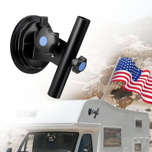 Car Flag Holder,Heavy Duty Suction Cup Flag Mount, Adjustable Flagpole Holder for RV Truck Camper SUV Boat ATV Travel Trailer,Weatherproof Car Accessories for Patriotic & Sporting Events (Black)