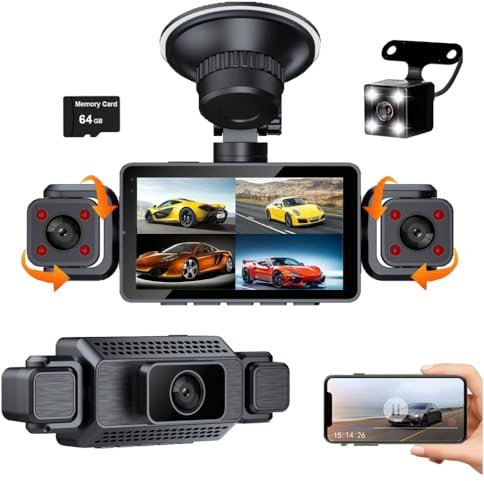 4 Channels Dash Cam For Cars,360 Degrees View Panoramic Protection WIFI APP Video Recorder, HD 1080P Car DVR,Rear View Camera Night Vision Parking Monitor