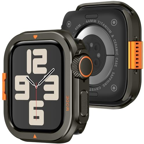 Amizee Metál Funda Compatible con Apple Watch Series 6/5/4/SE 3 2 1 44mm con contraportada, Robusta Anti-Raspado Protección Carcasa para iWatch 44mm, Graphit