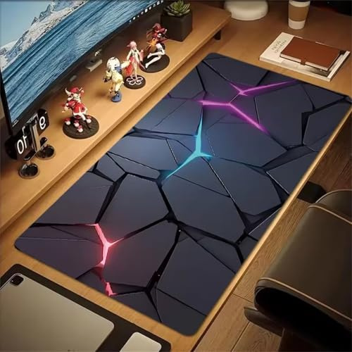 Mauspad XXL Neon Geometrisch Großes Mousepad 600x300x2 mm Gaming Mouse Pad Improved Precision and Speed Gaming Tastatur Matte mit Vernähten Kanten für Gamer, Büro, Zuhause