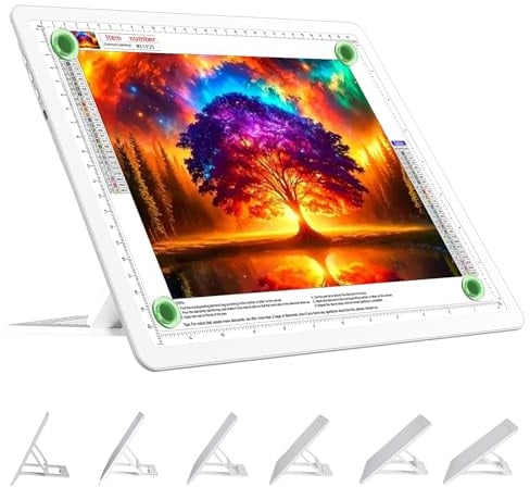 TOHETO A4 Leuchttisch mit Ständer für Diamantmalerei, Wiederaufladbares Ultraheller Leuchtkasten zum Zeichnen, Aufladbar LED Licht Pad zum Nachzeichnen, Kabelloses Lichttafel zum Skizzieren White